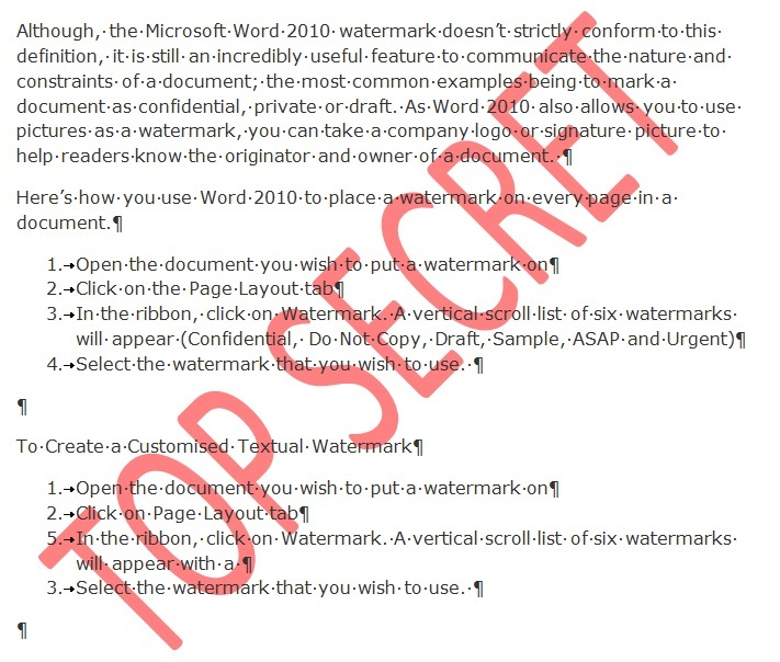 Microsoft office word 2010 insert watermark